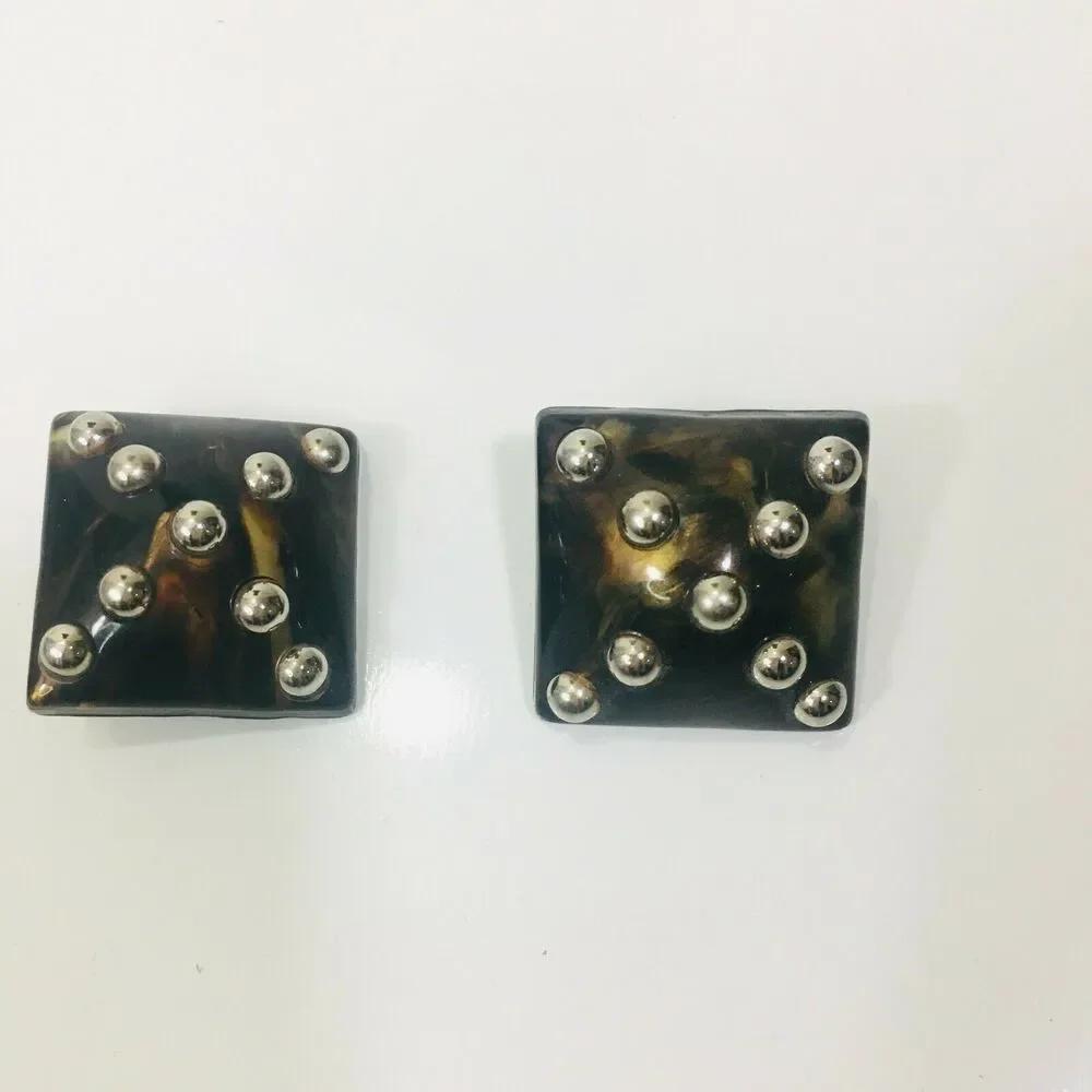 Vintage Enamel Marbled Studded Earrings